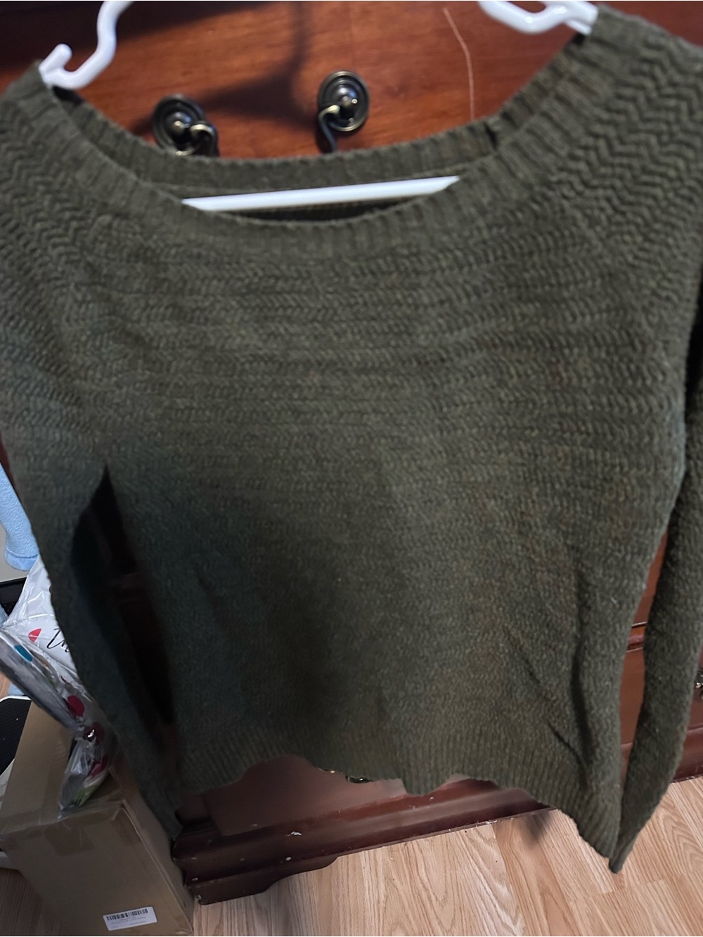 LOFT Olive Green Textured Crewneck Sweater